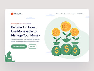 Moneyable - Grow Money With Investing clean clean ui coin illustration crypto illustration design dollar illustration finance illustration header illustration illustrations kit investing kit8 minimalist money saving illustration stocks illustration ui kit vector wallet illustration website design