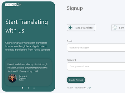 Proz.com Signup concept branding design login signup ui ux web web design