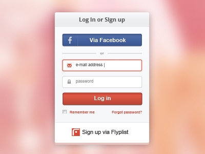 FlipList Log In button clean facebook flyplist log in red sign up simple theme ui ux website