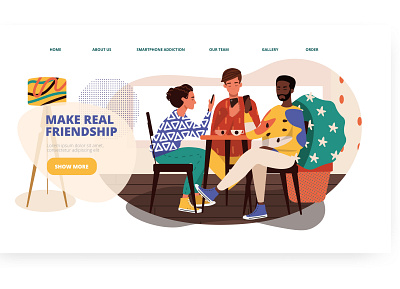 Make Real Friendship. Web template. addiction friendship landing page design people smartphone addiction social technology ui design vector illustration vectorgraphics vectorgraphics.io web design web template