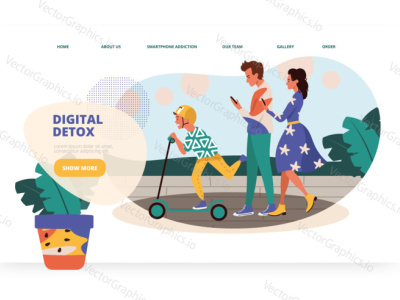 Smartphone addicted parents walk with their kid addiction landing page design mobile parents people phone smartphone addiction social social media technology vector illustration vectorgraphics vectorgraphics.io walk