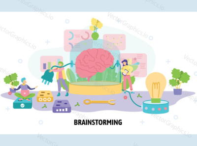 Human brain connected to plug and light bulb brain brainstorming connect idea identity design illustration plug technology thinking vector illustration vectorgraphics