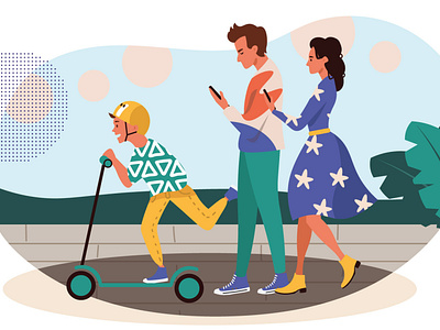 Smartphone addiction family concept illustration