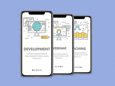 Coaching, online educarion and webinar mobile onboarding screens