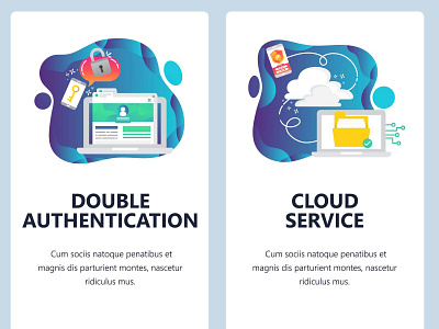 Cloud service and double authentication. Mobile screens banners authentication cloud app design mobile onboarding screen online smartphone technology ui ui ux ux ux design vector vector illustration vectorgraphics.io