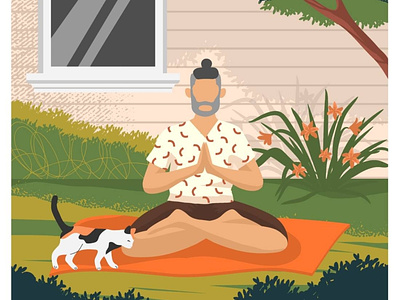 Man doing yoga meditation outdoor on the house backyard hand drawn illustration meditation outdoor sport vector vector illustration vectorgraphics vectorgraphics.io yoga yoga illustration yoga pose