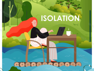 Remote work and self isolation concept away from home graphic design illustration isolation office remote remote office remote work vector illustration vectorgraphics vectorgraphics.io