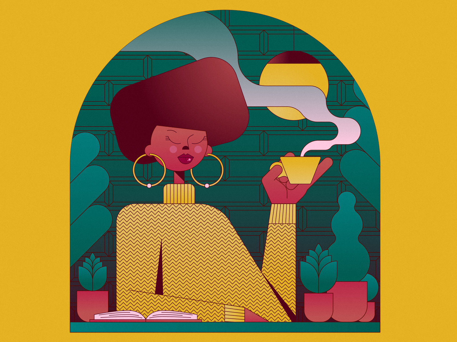 Coffee Break african bright character coffee color gradient graphic design illustration monoline vector