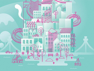 Tomorrowland Crop city gradients illustration layers monoline vector