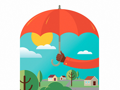 Umbrella (Detail 1) blue bright illustration insurance orange umbrella vector vibrant