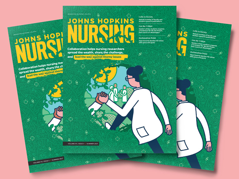 Cross Pollination pattern character vector nursing magazine illustration