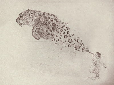 Bubbles the Snow Leopard animal bubbles design girl illustration imagination nature pencil sketch snow leopard t shirt tshirt