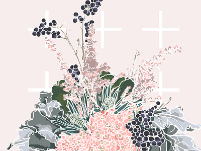 Flowers colors cross draw flowers graphic green grey lines pink sweetness