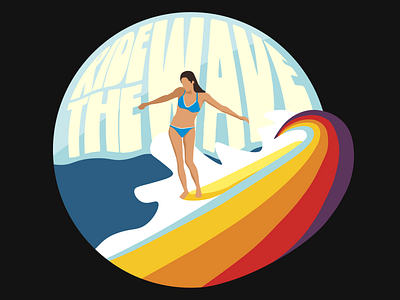 Ride The Wave design graphic illustration illustrator longboard rainbow surf vector wave