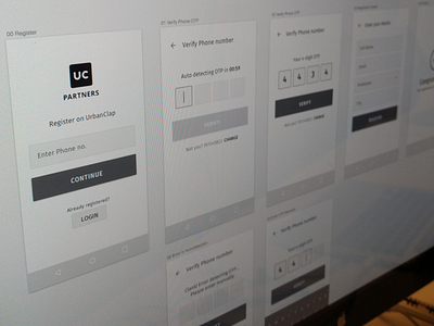 UrbanClap Partner App Wireframes design dribbble interaction ui user experience ux wireframes