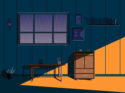 A rainy night artwork cozy digital art digital illustration gradient home house illustration night night illustration rain vector vector art