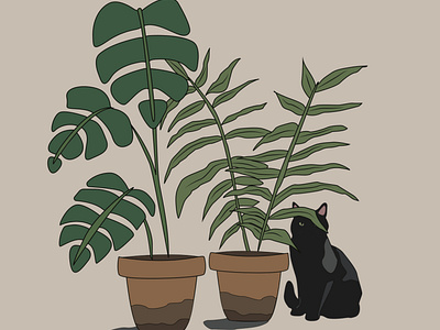 Gatito con plantas