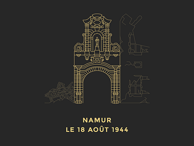 Namur, le 18 août 1944 — Outline Illustration architecture belgium flat gold illustration line monument namur outline simplistic stroke typography