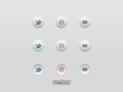 My portfolio - Buttons part. II button buttons circle dribbble gradient grey icon interface light mail shadow social tooltip twitter ui