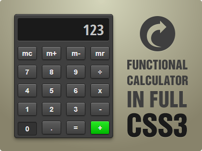 Functional CSS3 Calculator calculator css3 green grey gui interface js light rebound ui
