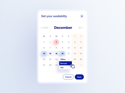 Setting availability at work – web modal