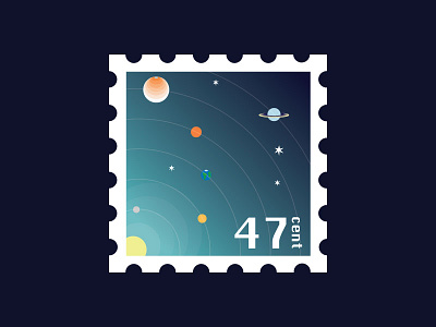 Space Stamp drawing illustration mail planets solar system space stamp stars sun vector