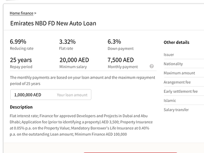 Detail page view of Mortgage