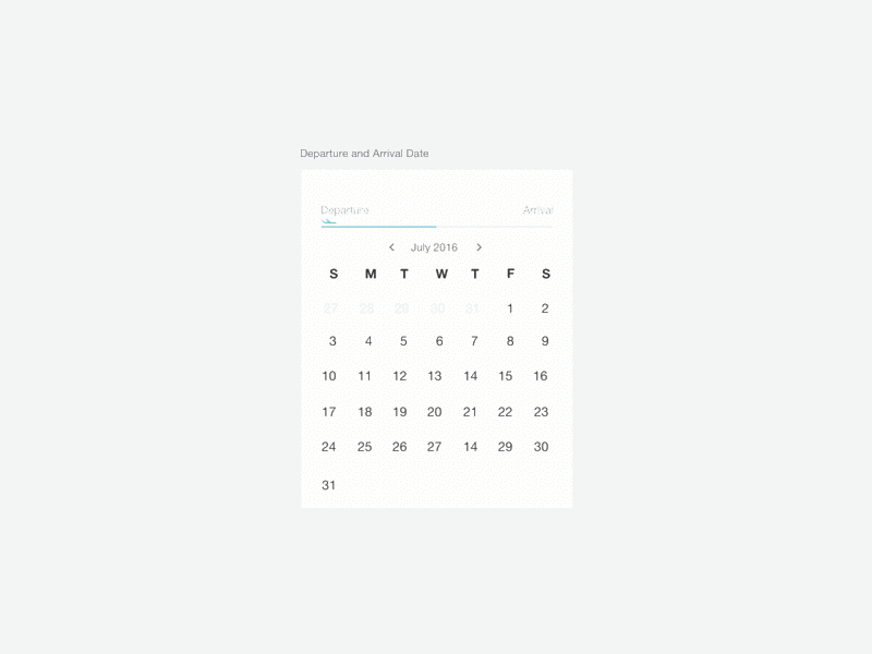 Choosing Departure and Arrival dates animation calendar plane