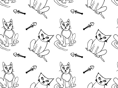 cats hand drawn pattern
