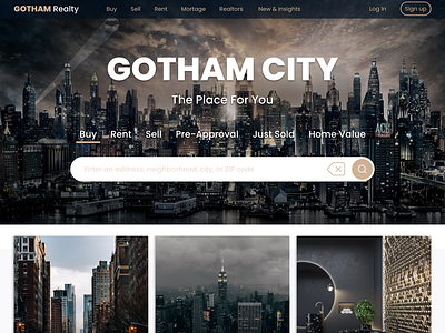 Gotham Realty Website Concept adobexd branding dc comics dc univers graphic design ui webdesign