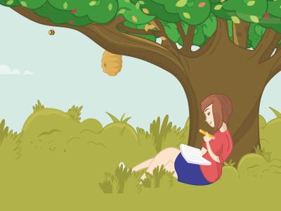 Write To Recovery girl illustration landscape leaves nature reading relax tree