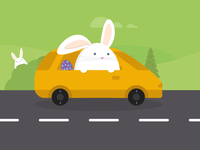 Easter Bunny animation bunny bushes car easter overtake rabbit road