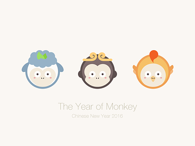 The Year of Monkey chicken chinese cute funny happy monkey new year sheep