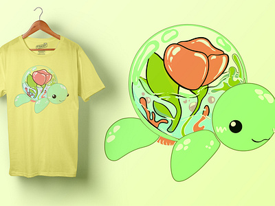 Turtle yellow cute kawai t shirt design