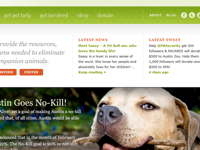 Yay dogs! buttons georgia green header icons menu nav no-kill orange social network verdana