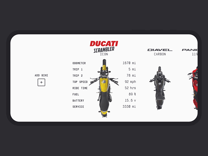 Ducati Concept UI automotive bike car concept dashboard ducati motorcycle transport ui