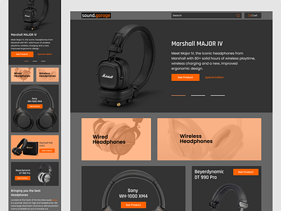 UI Design, Responsive Design black black and orange design e commerce headphones minimal color tone music sound ui ui design ux web design website design
