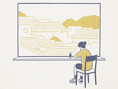 View branding digitalart doodle girl illustration japan korea minimal procreate window yellow