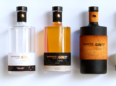 UNKNOWN Lands | Gin - Selection 3d bottle branding gin handcraft handmade leather logo package design packaging product design redesign