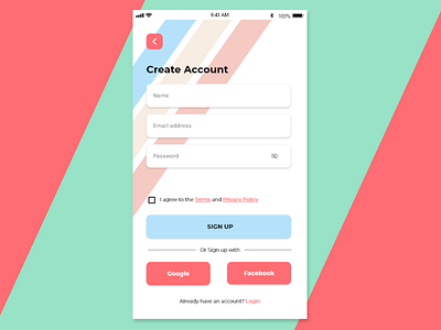 Sign up screen app design ui