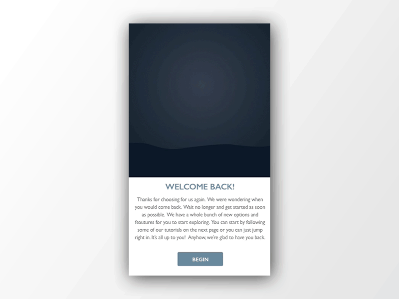 Welcome Back screen animation app interface photoshop principle sketch ui