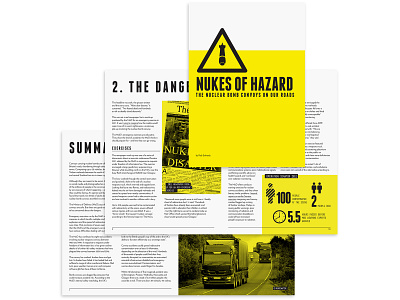 Nukes Of Hazard black and yellow branding convoy icons infographic layout nuclear report warhead