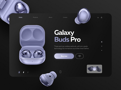 Galaxy Buds Pro concept application design home page interface minimal ui web