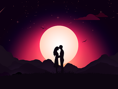 Romantic couple Illustration couple dreams moon nature night romance