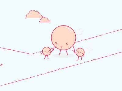 Cute children walking with Mom cute minimal illustration shapes walking