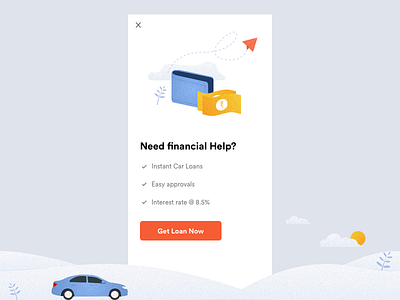 Get Loan - Popup Design app car concept executive graphic illustration loan
