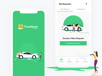 Timewash App Design app app design car car service car wash concept design green app illustration inspiration purple vector