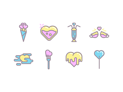 Sweet love flat heart icons love sweet