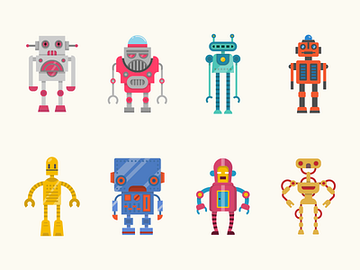 Robots coloured icons robot