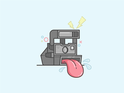 Polaroid camera art camera flash flat hehe line photo polaroid stroke tongue vector